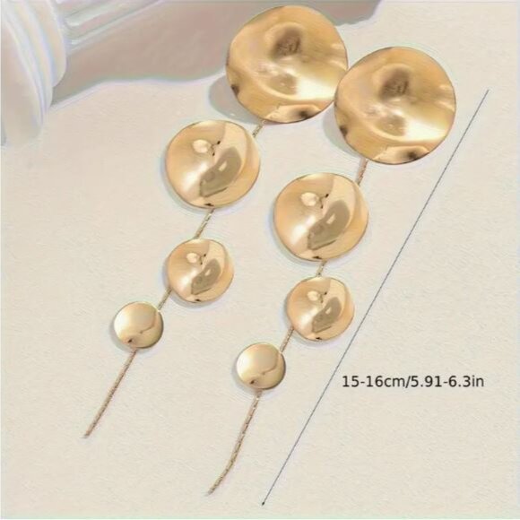 NEW Chaya Modernist Gold Disc Shoulder Duster Long Drop Statement Earrings - Picture 3 of 3